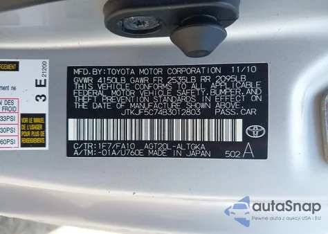 2011 Scion Tc from USA, damaged, VIN JTKJF5C74B3012803